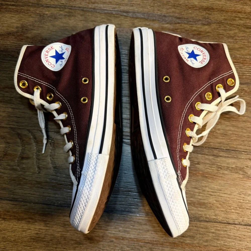 Converse Chuck Taylor All Star High Top Brown Cream Gold Eyelets Mens 8 Wos 10 - Picture 6 of 9